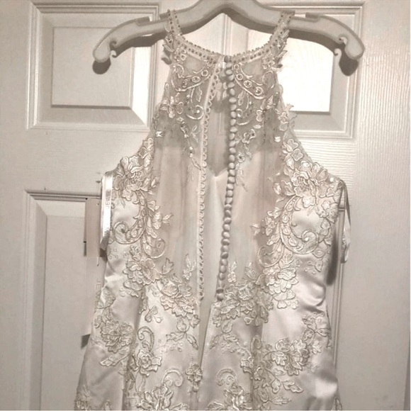 NWT David's Bridal JEWEL Illusion Halter Lace Wedding Dress in Soft White Sz. 10 - Picture 14 of 15